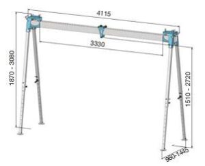 Werkplaatsportaal aluminium, vaste uitvoering paint